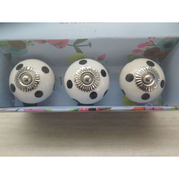 Instant Furniture Update Black/White Polka Dot Ceramic Pull Knobs, Set Of 6 - Picture 2 of 10